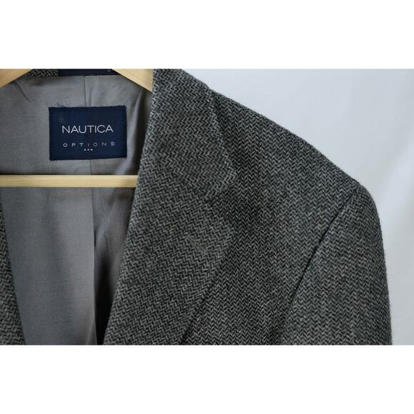 Nautica Options Gray Charcoal Black Blazer Herringbone Sport Coat Jacket 42R - Picture 3 of 7